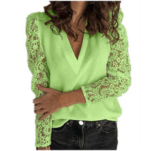 Load image into Gallery viewer, Women V-neck Lace Hollow Out Blouse Patchwork