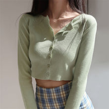 Load image into Gallery viewer, Korean Style O-neck Short Knitted Sweaters Women Thin Cardigan Fashion