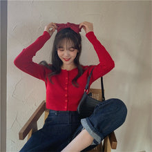 Load image into Gallery viewer, Korean Style O-neck Short Knitted Sweaters Women Thin Cardigan Fashion
