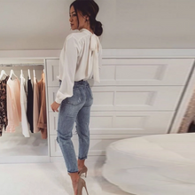 Load image into Gallery viewer, Women Office Lady Back Bow Bandage Blouse Long Sleeve Stand Collar Solid Elegant