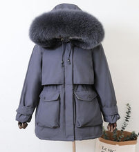 Load image into Gallery viewer, Large Natural Raccoon Fox Fur Hooded Winter Down Coat Women
