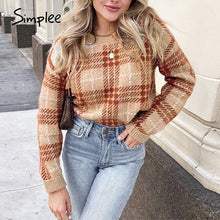 Load image into Gallery viewer, Simplee Women geometric khaki knitted sweater