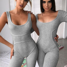 Load image into Gallery viewer, Hugcitar 2020 sleeveless patchwork sexy bodycon playsuit summer
