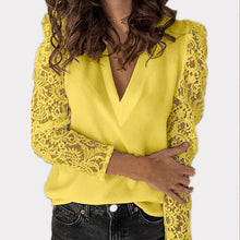 Load image into Gallery viewer, Women V-neck Lace Hollow Out Blouse Patchwork
