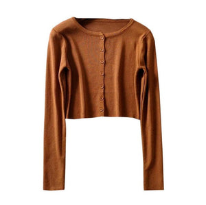 Korean Style O-neck Short Knitted Sweaters Women Thin Cardigan Fashion