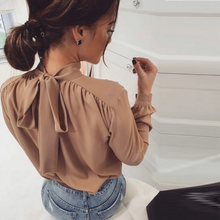Load image into Gallery viewer, Women Office Lady Back Bow Bandage Blouse Long Sleeve Stand Collar Solid Elegant
