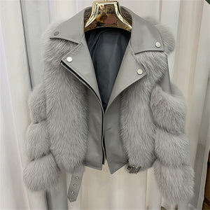 Fashion Real Fox Fur Coats With Genuine Sheepskin Leather Wholeskin Natural