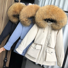 Load image into Gallery viewer, Large Natural Raccoon Fox Fur Hooded Winter Down Coat Women
