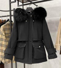 Load image into Gallery viewer, Large Natural Raccoon Fox Fur Hooded Winter Down Coat Women
