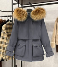 Load image into Gallery viewer, Large Natural Raccoon Fox Fur Hooded Winter Down Coat Women
