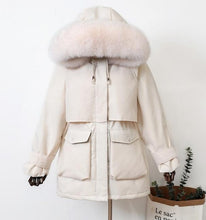 Load image into Gallery viewer, Large Natural Raccoon Fox Fur Hooded Winter Down Coat Women
