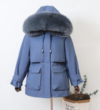 Load image into Gallery viewer, Large Natural Raccoon Fox Fur Hooded Winter Down Coat Women
