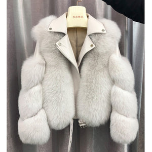Fashion Real Fox Fur Coats With Genuine Sheepskin Leather Wholeskin Natural