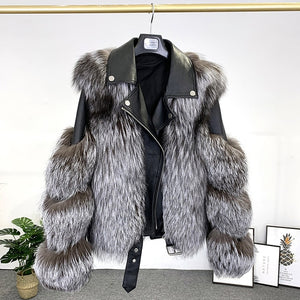 Fashion Real Fox Fur Coats With Genuine Sheepskin Leather Wholeskin Natural