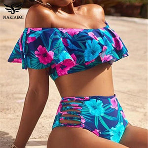 NAKIAEOI 2020 New Sexy Bikinis Women High Waist Swimsuit Push Up Swimwear Flower