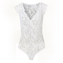 Load image into Gallery viewer, Women Sexy Lace Bodsuit Sleevless V-neck Sheer Mesh Lace Slim
