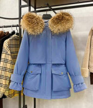 Load image into Gallery viewer, Large Natural Raccoon Fox Fur Hooded Winter Down Coat Women
