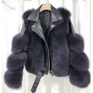 Fashion Real Fox Fur Coats With Genuine Sheepskin Leather Wholeskin Natural