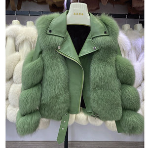 Fashion Real Fox Fur Coats With Genuine Sheepskin Leather Wholeskin Natural
