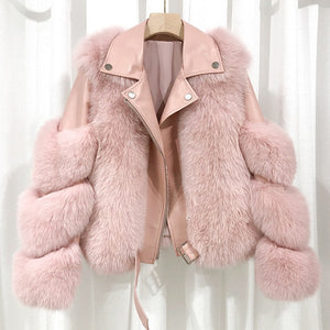 Fashion Real Fox Fur Coats With Genuine Sheepskin Leather Wholeskin Natural